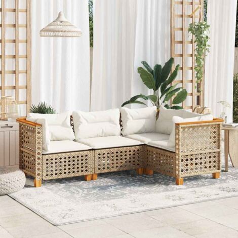 vidaXL 4 Piece Garden Sofa Set with Cushions Beige Poly Rattan (1/5)