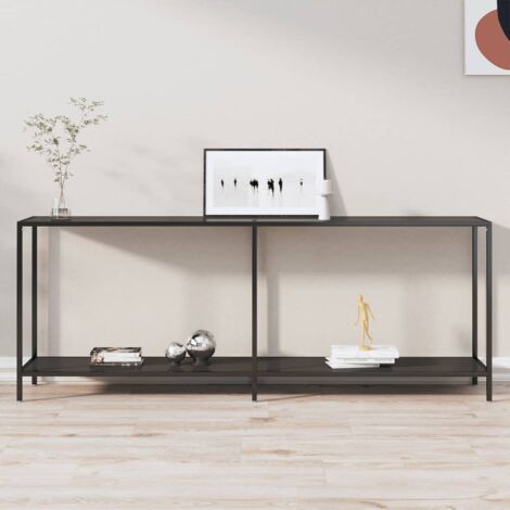 Vidaxl – Table console en verre trempé noir 200x35x75,5 cm – Acier enduit de poudre – Élégante et facile à nettoyer – Espace de rangement supplémentaire