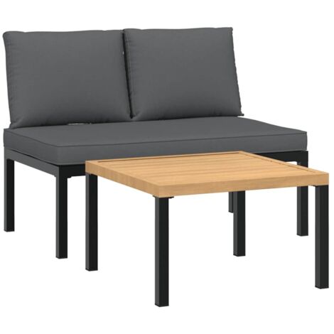 vidaXL 2 Piece Garden Sofa Set with Cushions Black Aluminium (1/5)