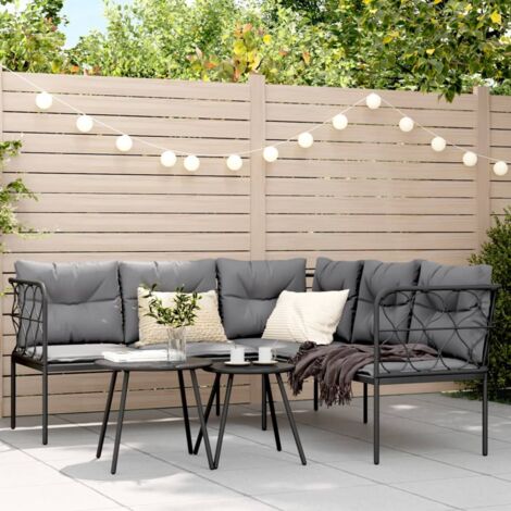 vidaXL Garden Sofa Set with Cushions Black Steel and Textilene (1/5)