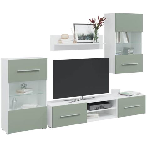 vidaXL 5 Piece TV Units with LED Lighting Olive Green Engineered Wood