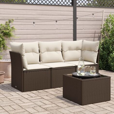 vidaXL 4 Piece Garden Sofa Set with Cushions Brown Poly Rattan (1/3)