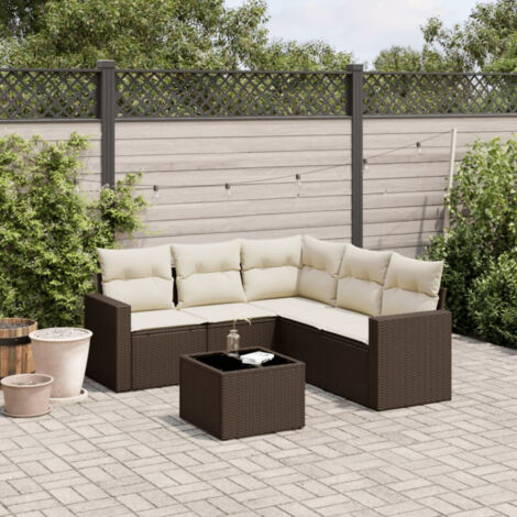 vidaXL 6 Piece Garden Sofa Set with Cushions Brown Poly Rattan (1/4)