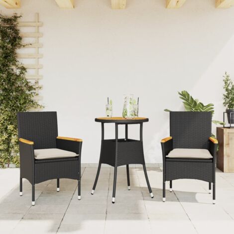 vidaXL Ensemble à manger de jardin et coussins 3 pcs noir rotin acacia (1/5)