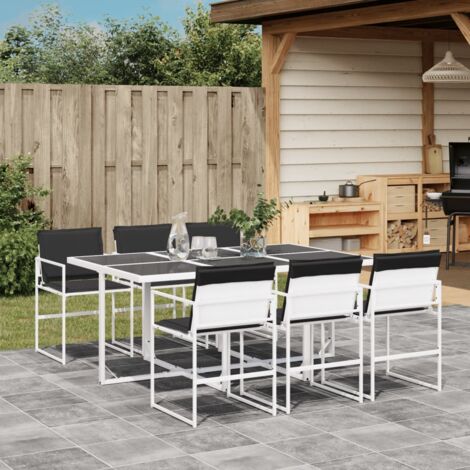 vidaXL 7 Piece Garden Dining Set with Cushions White Textilene (1/5)
