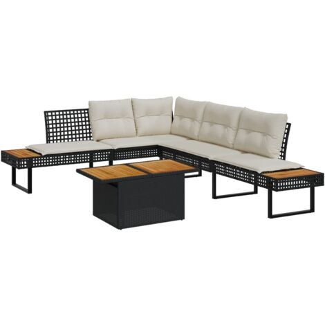 vidaXL 2 Piece Garden Sofa Set with Cushions Black Poly Rattan and Acacia (1/5)