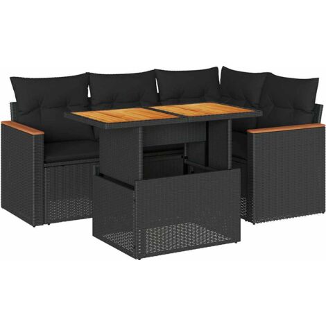 vidaXL 5 Piece Garden Sofa Set with Cushions Black Poly Rattan Acacia (1/5)