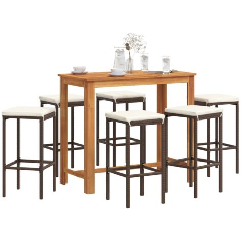 Ensemble de bar de jardin 7 pcs marron bois massif acacia rotin vidaXL