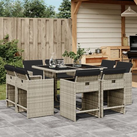 vidaXL 9 Piece Garden Dining Set with Cushions Light Grey Poly Rattan (1/5)