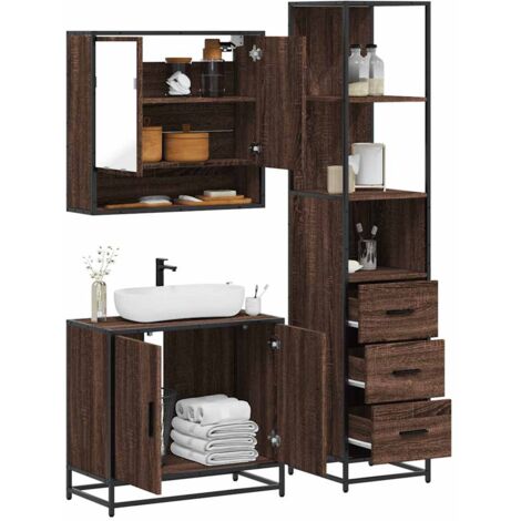 Ensemble Salle De Bain 9 Pièces - Meuble Vasque, Miroir & Étagères | Style Moderne Noir & Blanc