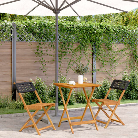 vidaXL 3 Piece Bistro Set Black Poly Rattan and Solid Wood (1/5)