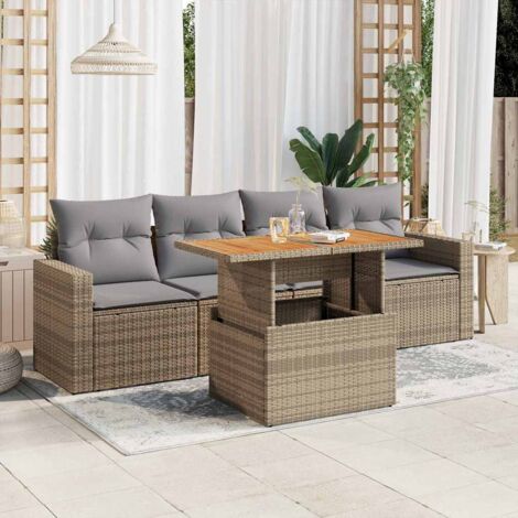 vidaXL 5 Piece Garden Sofa Set with Cushions Beige Poly Rattan (1/5)