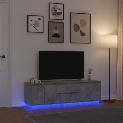 Vidaxl – Meuble TV gris béton 160,5x41x50 cm – Avec lumières LED RVB ajustables – 2 tiroirs et 4 portes – Bois d'ingénierie durable