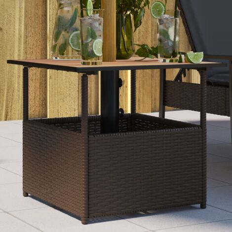Vidaxl – Table de jardin en poly rotin avec trou de parasol – Cadre en acier robuste – Dimensions 55x55x46,5 cm – Facile à nettoyer