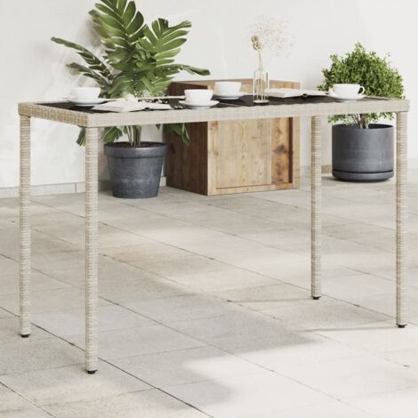 vidaXL Garden Table with Glass Top Light Grey 115x54x74 cm Poly Rattan