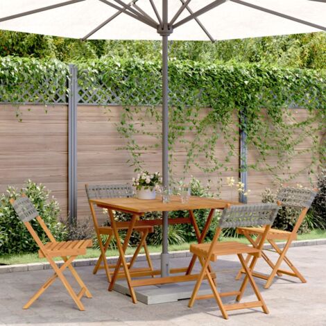 vidaXL 5 Piece Garden Dining Set Grey Poly Rattan and Solid Wood (1/5)