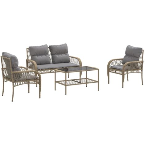 vidaXL 4 Piece Garden Sofa Set with Cushions Beige Poly Rattan (1/5)