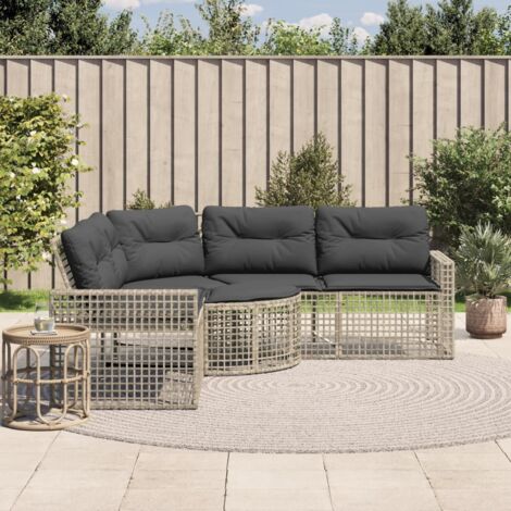 vidaXL Canapé de jardin et coussins et repose-pied en forme de L rotin