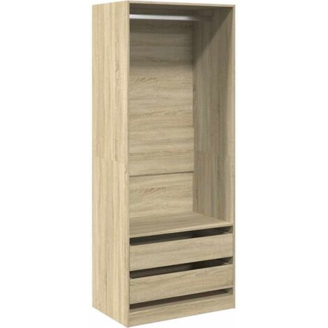 Vidaxl – Armoire chêne sonoma 80x50x200 cm – Bois d'ingénierie – 1 compartiment et 2 tiroirs – Design compact pour petits espaces