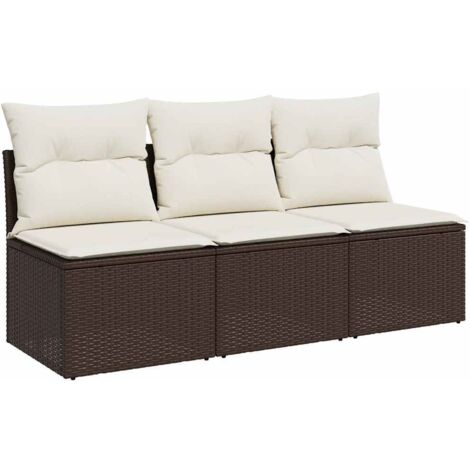 Canapé de jardin avec coussins 3 places brun résine tressée vidaXL
