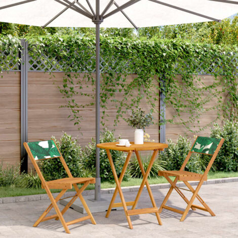 vidaXL Ensemble de bistro 3 pcs motif de feuilles tissu et bois massif (1/5)