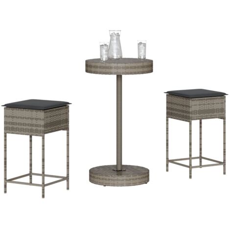 vidaXL 3 Piece Garden Bar Set with Cushions Grey Poly Rattan (1/5)
