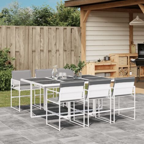 vidaXL 7 Piece Garden Dining Set with Cushions White Textilene (1/5)
