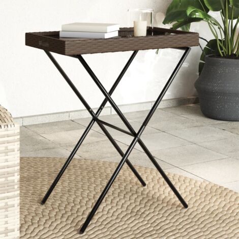 vidaXL Folding Tray Table Brown 65x40x75 cm Poly Rattan (1/6)