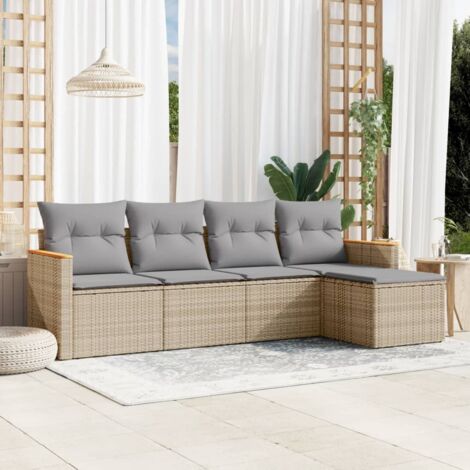 vidaXL 5 Piece Garden Sofa Set with Cushions Mix Beige Poly Rattan (1/5)