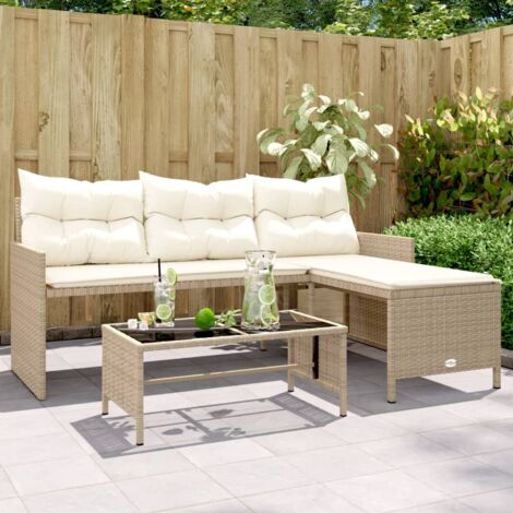 vidaXL Garden Sofa with Table and Cushions L-Shaped Beige Poly Rattan (1/5)