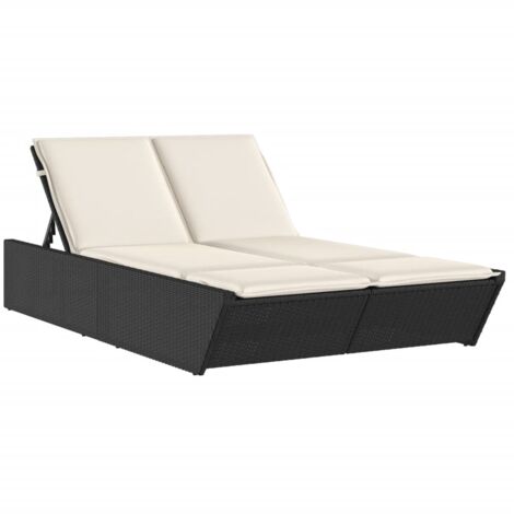 Vidaxl – Chaise longue double en résine tressée noire – Coussins en tissu 100% polyester – Dimensions 118x200x50,5/62,5/73,5/83 cm – Résistante aux UV