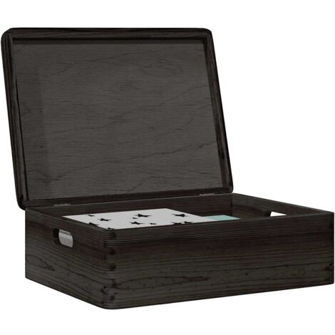 vidaXL Wooden Box with Lid and Handles Black 40x30x13cm Solid Wood Pine
