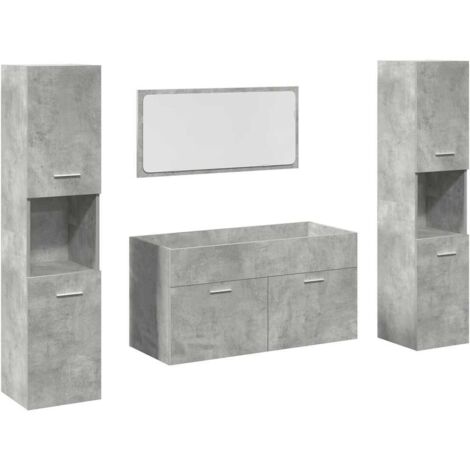 Vidaxl – Ensemble de meubles de salle de bain 4 pcs gris béton – Armoire d'évier 90x38.5x46 cm – Armoire de rangement 30x30x130 cm – Miroir 90x37 cm (1/5)