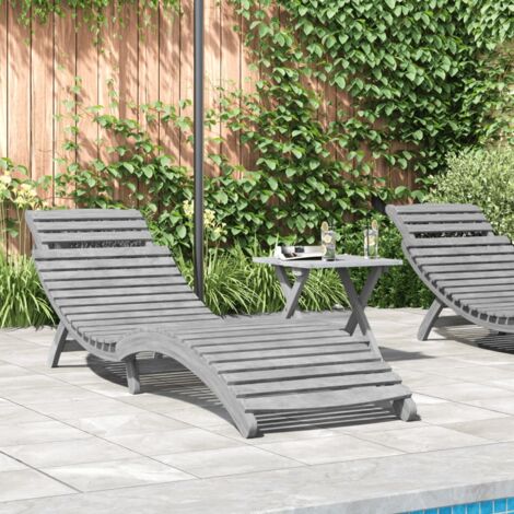 vidaXL Chaise longue gris 184x55x64 cm bois massif d'acacia (1/5)