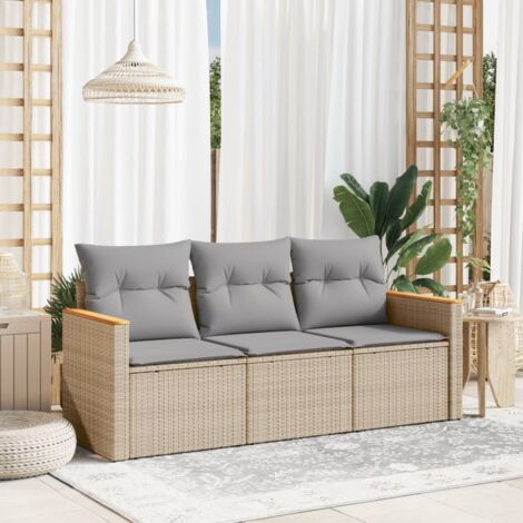 vidaXL 3 Piece Garden Sofa Set with Cushions Mix Beige Poly Rattan (1/5)