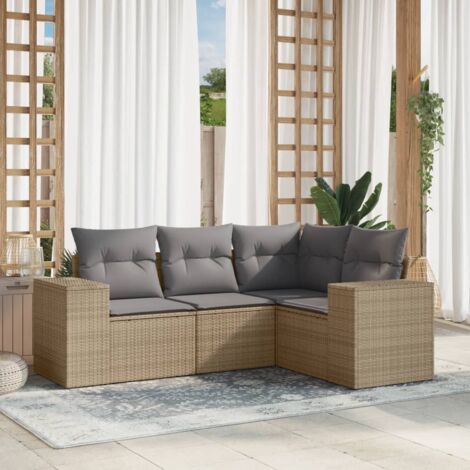 vidaXL 4 Piece Garden Sofa Set with Cushions Beige Poly Rattan (1/3)