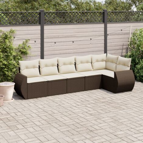 vidaXL 6 Piece Garden Sofa Set with Cushions Brown Poly Rattan (1/5)