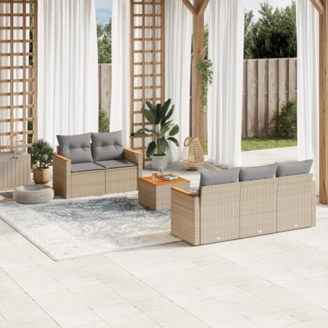 vidaXL 6 Piece Garden Sofa Set with Cushions Beige Poly Rattan (1/3)
