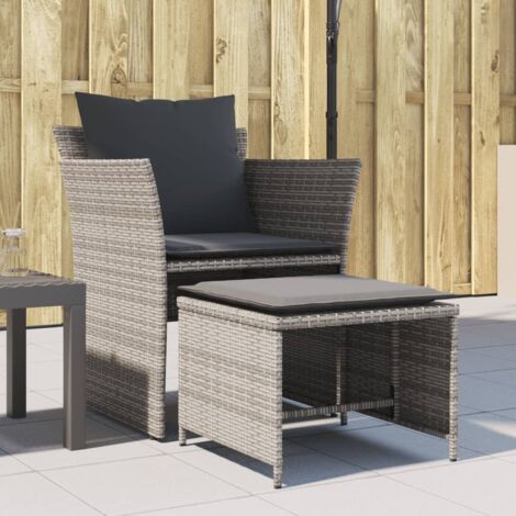 vidaXL Garden Chair with Footstool Grey Poly Rattan (1/6)