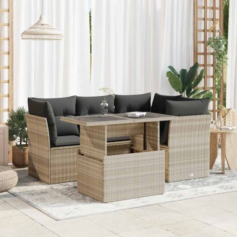vidaXL 5 Piece Garden Sofa Set with Cushions Light Grey Poly Rattan (1/5)