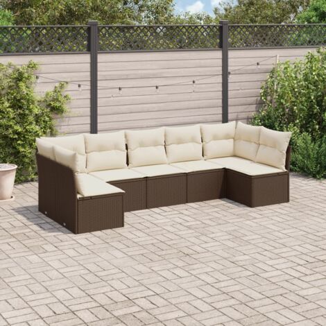 vidaXL 7 Piece Garden Sofa Set with Cushions Brown Poly Rattan (1/3)