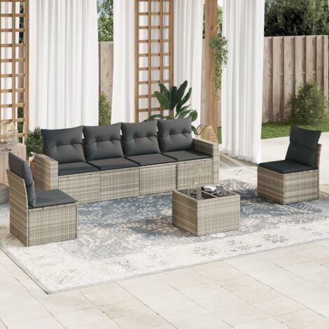 vidaXL 7 Piece Garden Sofa Set with Cushions Light Grey Poly Rattan (1/3)