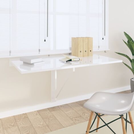 Vidaxl – Table murale pliable 100x60x56cm – Bois d'ingénierie blanc brillant – Support triangulaire pour espaces réduits – Capacité 20kg (1/6)