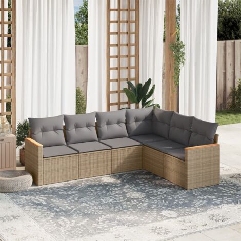 vidaXL 6 Piece Garden Sofa Set with Cushions Mix Beige Poly Rattan (1/5)
