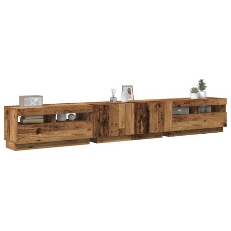 Vidaxl – Meuble TV vieux bois avec éclairage LED – Dimensions 100 x 35 x 40 cm – Bois d'ingénierie résistant à l'humidité – Rangement optimisé