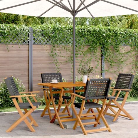 vidaXL Folding Chairs 4 pcs Black Poly Rattan and Solid Wood (1/5)