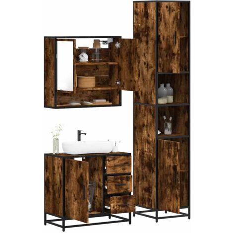 vidaXL 3 Piece Bathroom Furniture Set Smoked Oak Engineered Wood (1/5)