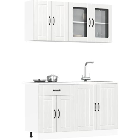 Vidaxl – Ensemble de 4 meubles de cuisine Lucca – Bois d'ingénierie blanc brillant – Dimensions : 80x46x81,5 cm et 60x46x81,5 cm – Rangement optimisé (1/5)