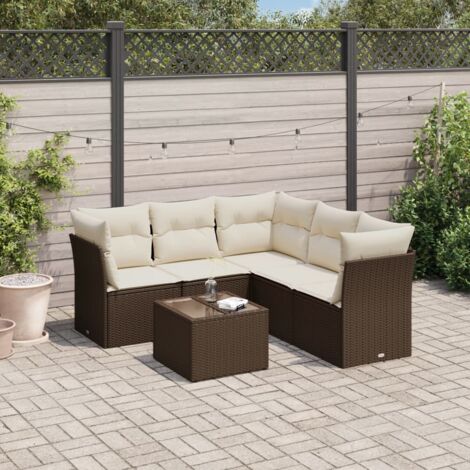 vidaXL 6 Piece Garden Sofa Set with Cushions Brown Poly Rattan (1/3)