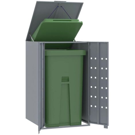 Vidaxl – Rangement à roulettes pour poubelles bac unique 120/240L – Acier enduit de poudre – Couvercle à ressort à gaz – Dimensions 69x79x117cm
